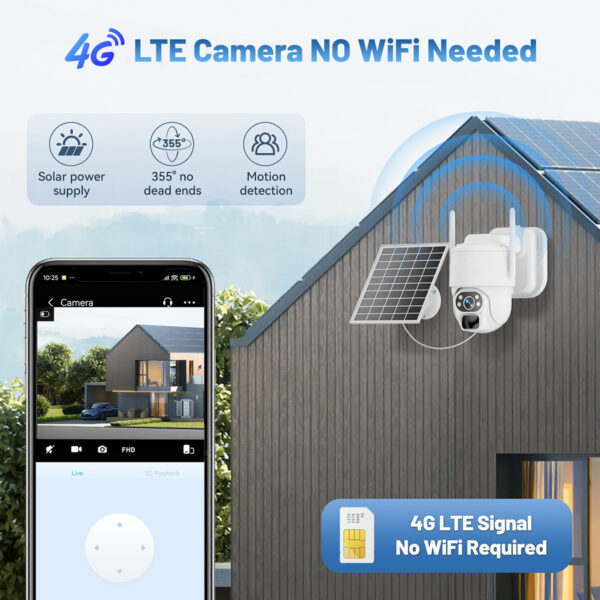 4G LTE Cellular Security Camera,No WiFi Solar Powered Camera Outdoor,Pan Tilt,2K HD Night Vision,2-Way Talk,Motion Detection,Playback on Phone-US Version - Image 2