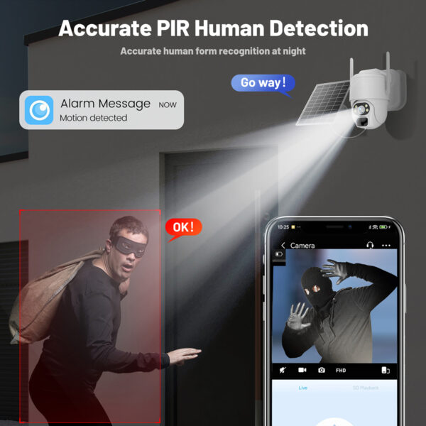 4G LTE Cellular Security Camera,No WiFi Solar Powered Camera Outdoor,Pan Tilt,2K HD Night Vision,2-Way Talk,Motion Detection,Playback on Phone-US Version - Image 5