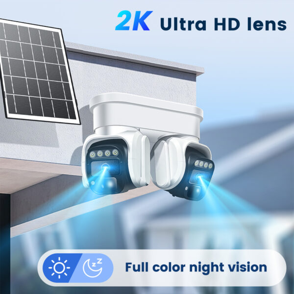 4G LTE Dual-Lens Solar Powered Outdoor Camera - 2K HD, Night Vision, Pan Tilt, 2-Way Talk, Motion Detection, Phone Playback (US Version) - Image 2