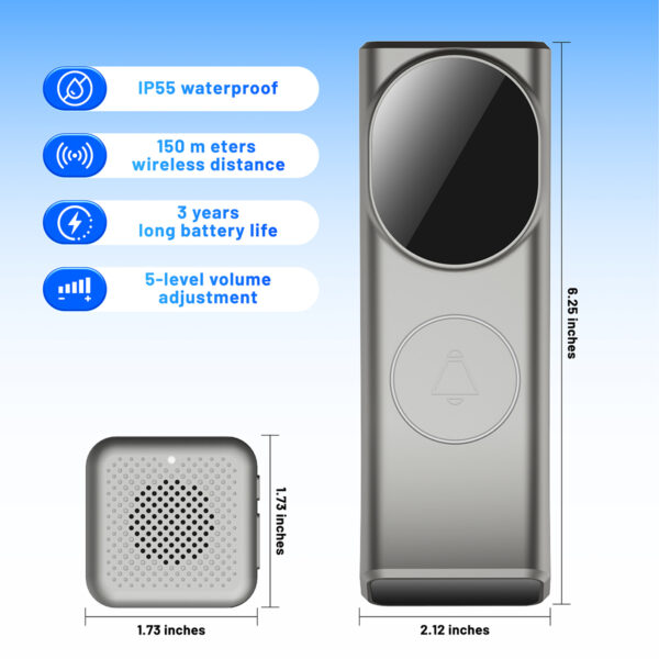 Wireless Doorbell, Home Waterproof Door Bell, Easy Installation, Adjustable Volume, LED Flash, 38 Chimes, 5-Level Loud Doorbell - Image 5