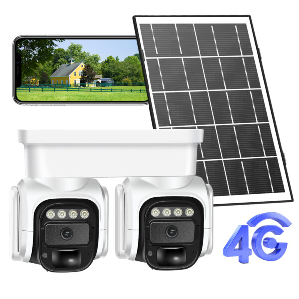 4G LTE Dual-Lens Solar Powered Outdoor Camera - 2K HD, Night Vision, Pan Tilt, 2-Way Talk, Motion Detection, Phone Playback (US Version)